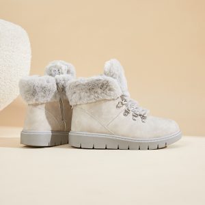 Grey Fur Leather Ankle Boots