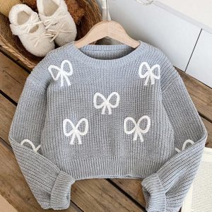 Bow Gray Crop-top Sweater