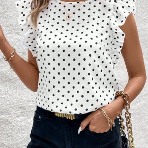 Polka Dot Ruffle Sleeve Blouse
